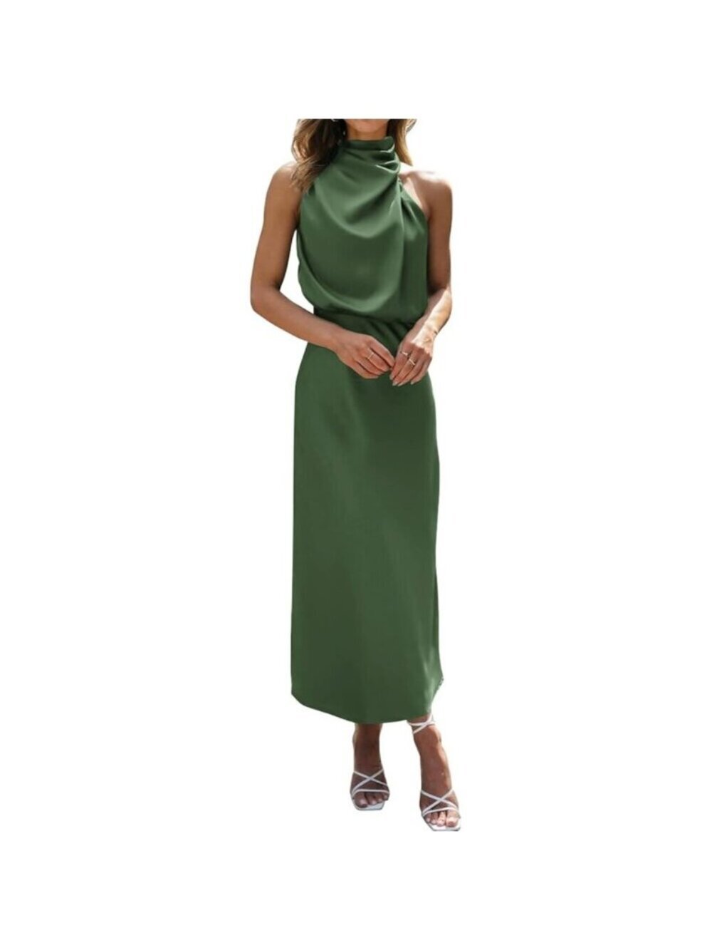 Women's Green Cocktail Dresses for Satin Silk Sleeveless High Waist Maxi Wedding